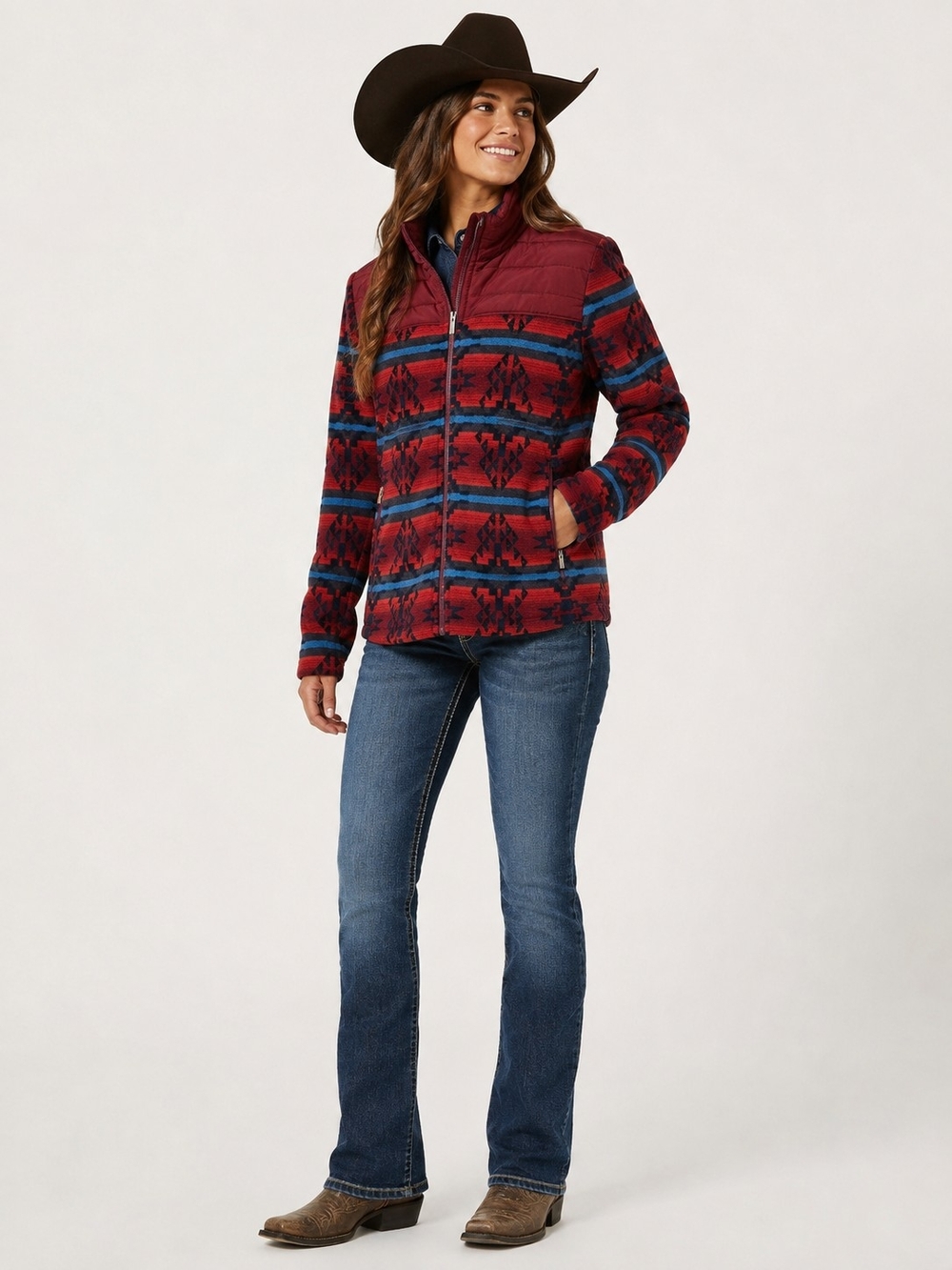 Ariat Women's Red & Blue Patterned Teddy Jacket